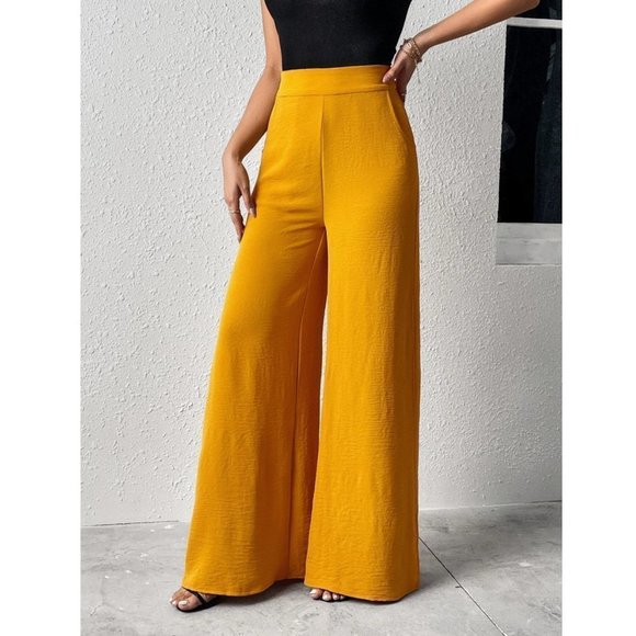 Yellow Boho Womens Split Thigh Wide Leg Pants - Picture 7 of 7